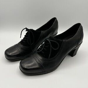 Clarks Bendables Shoes 9M Black Leather Suede Pumps Low Lace Up Booties
